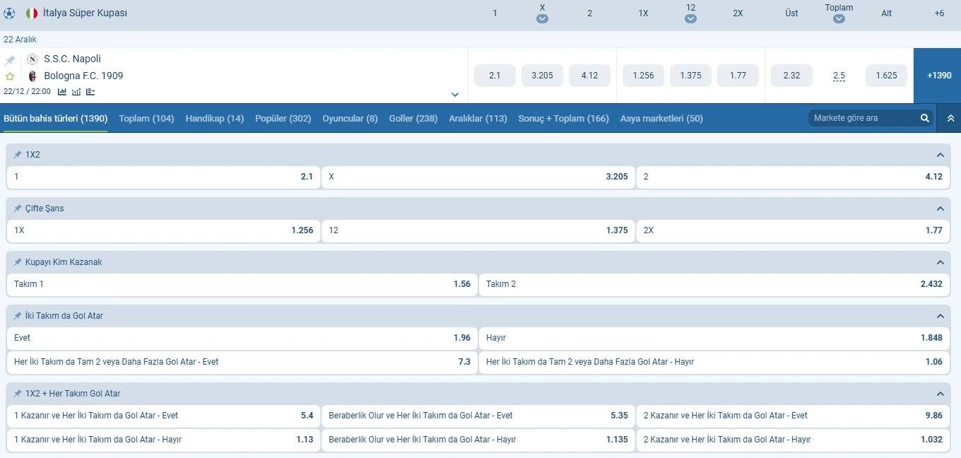 1xBet oranları ve bahis seçenekleri