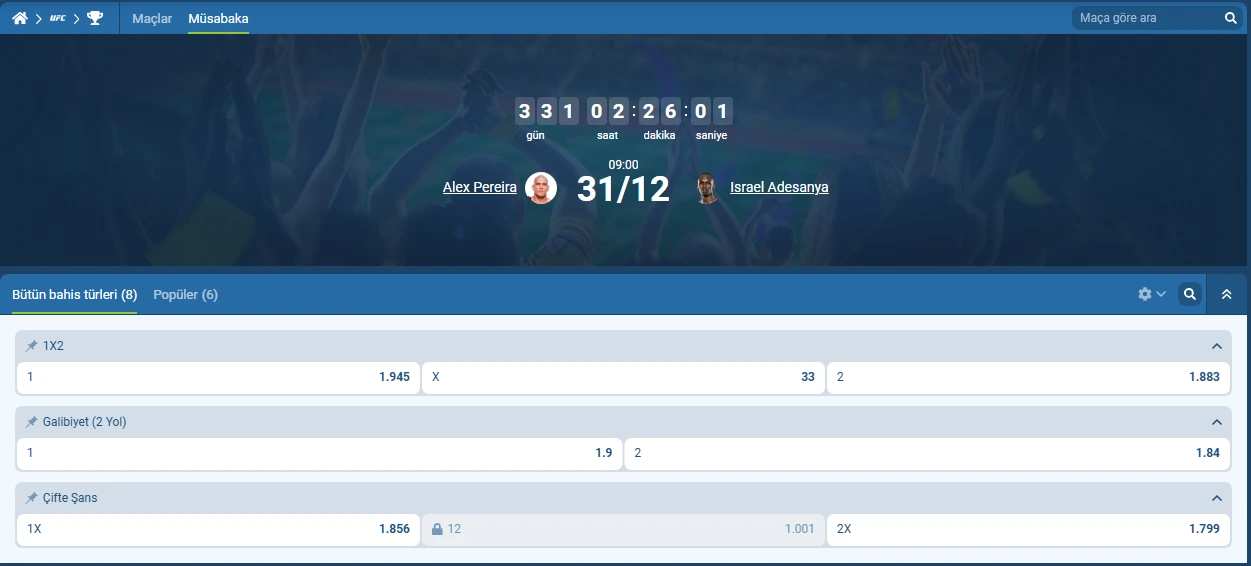 UFC bahis oranları ve seçenekleri